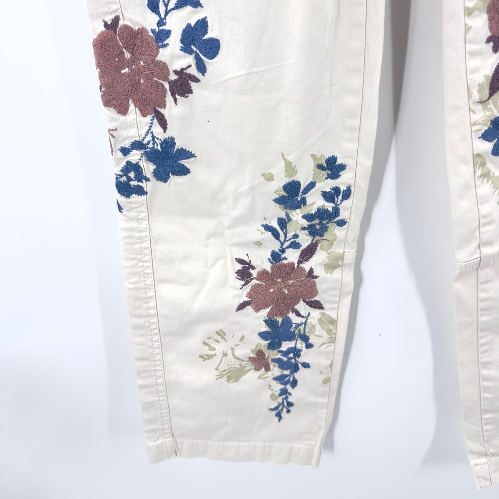 Sundance Floral Embroidered Cargo Pants Womens 4 Boho Utility Casual Stretch - Picture 4 of 11